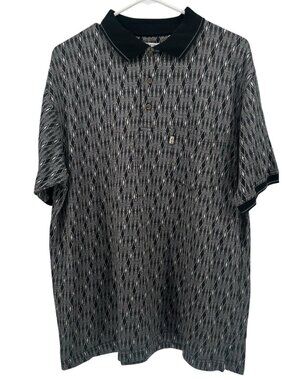 Penguin Sport Polo Shirt Mens L Diamond Print Short Sleeve Retro Golf